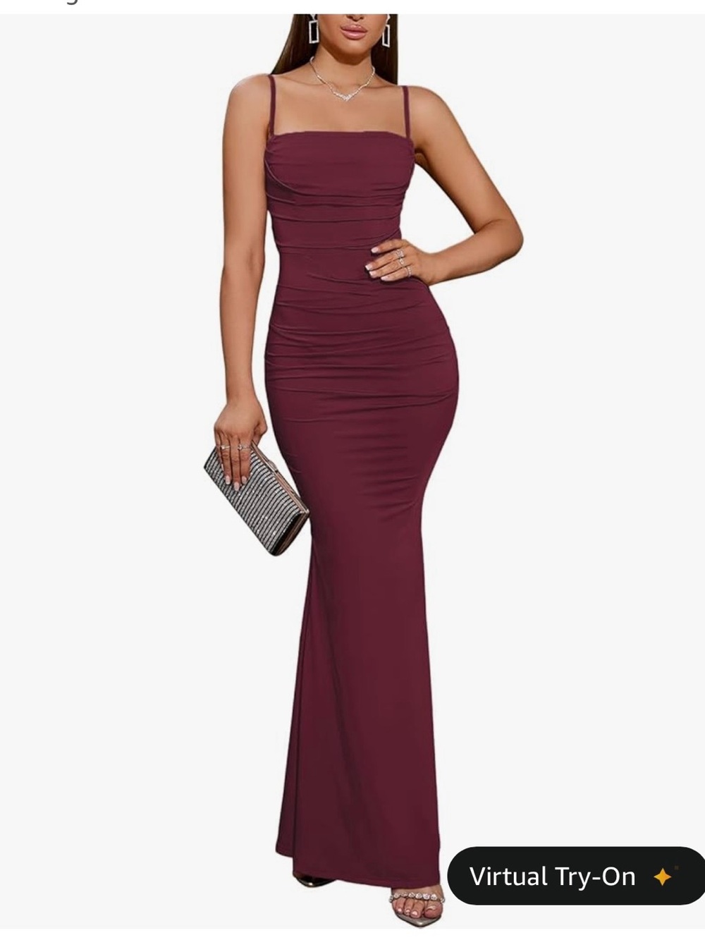 Sleeveless Ruched Mermaid Evening Dress in Burgundy/Wine
